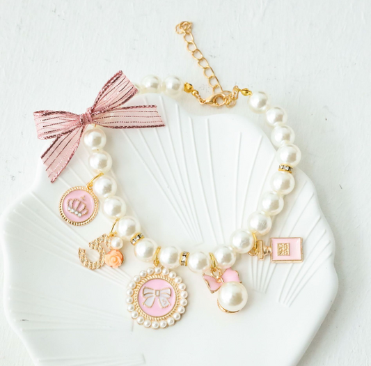 Pearl Bowtie Necklace with Charms